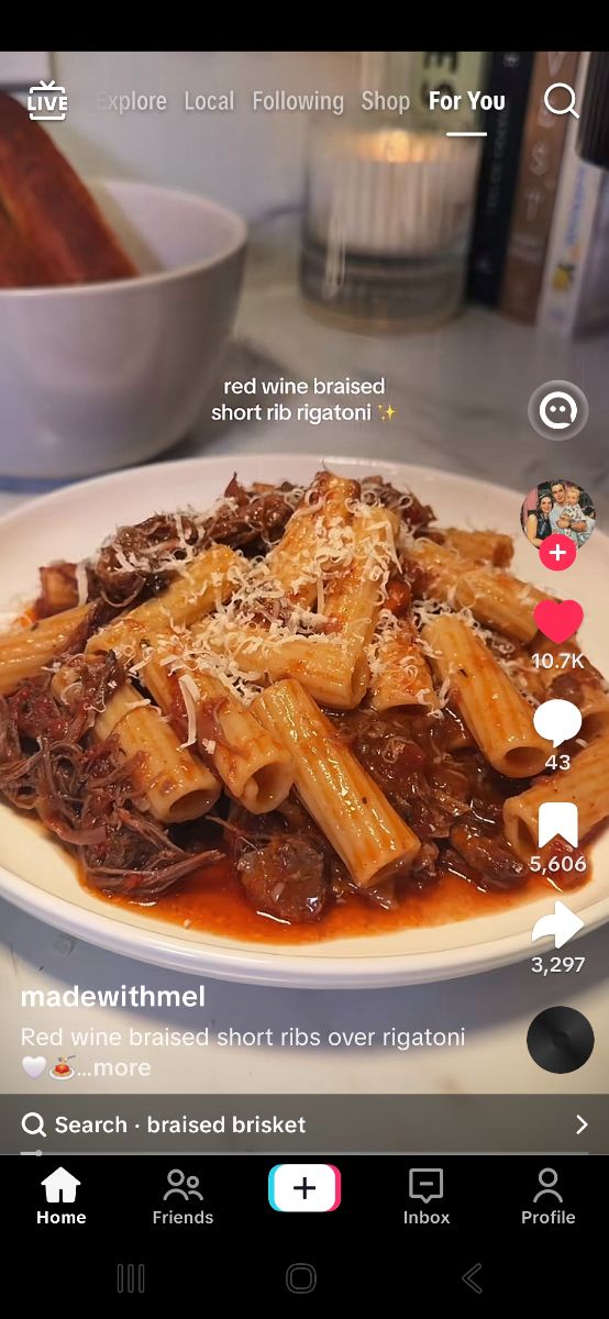Red Wine Braised Short Ribs Over Rigatoni