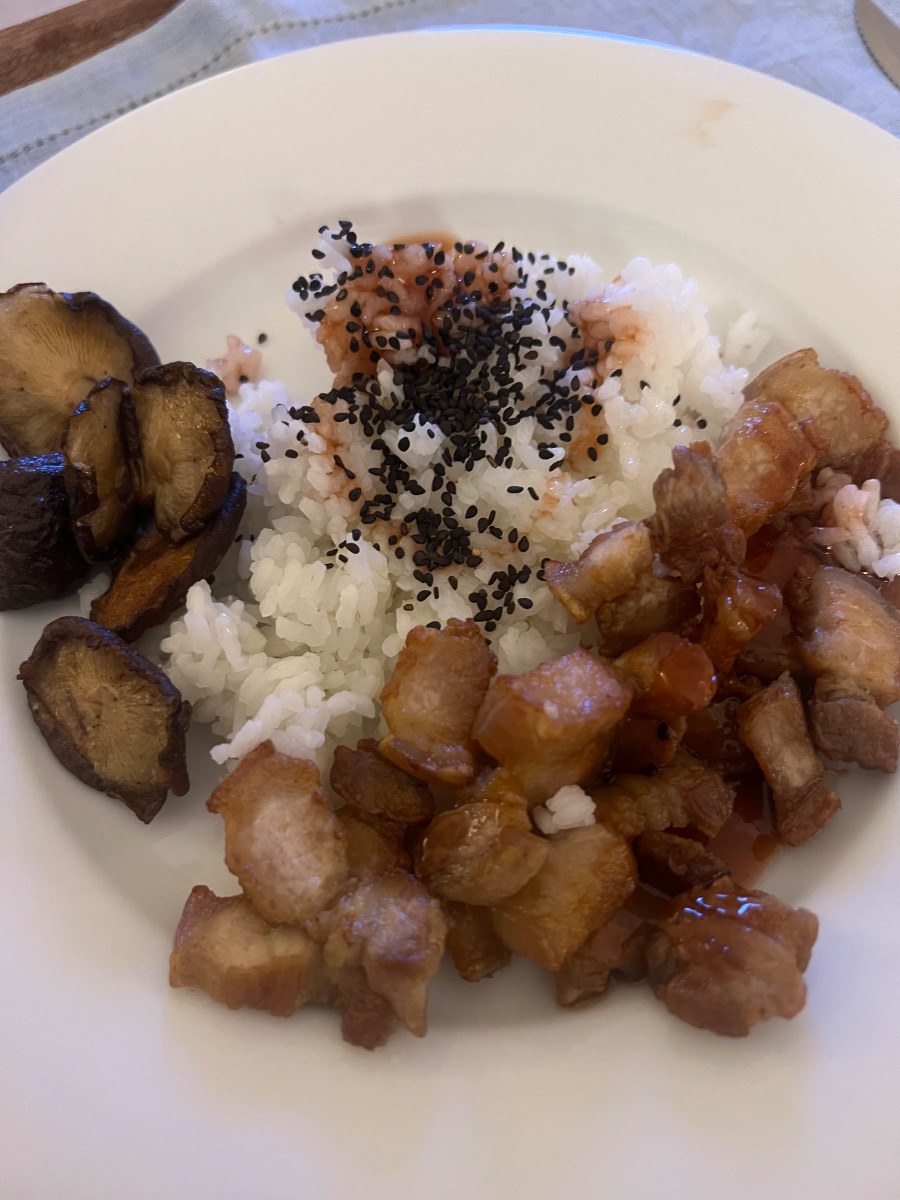 Crispy Pork Belly With Shiitake Mushrooms And Rice