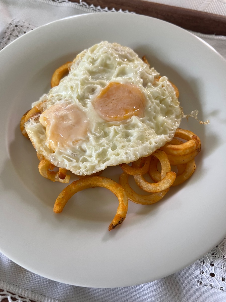 Fried Eggs With Curly Fries
