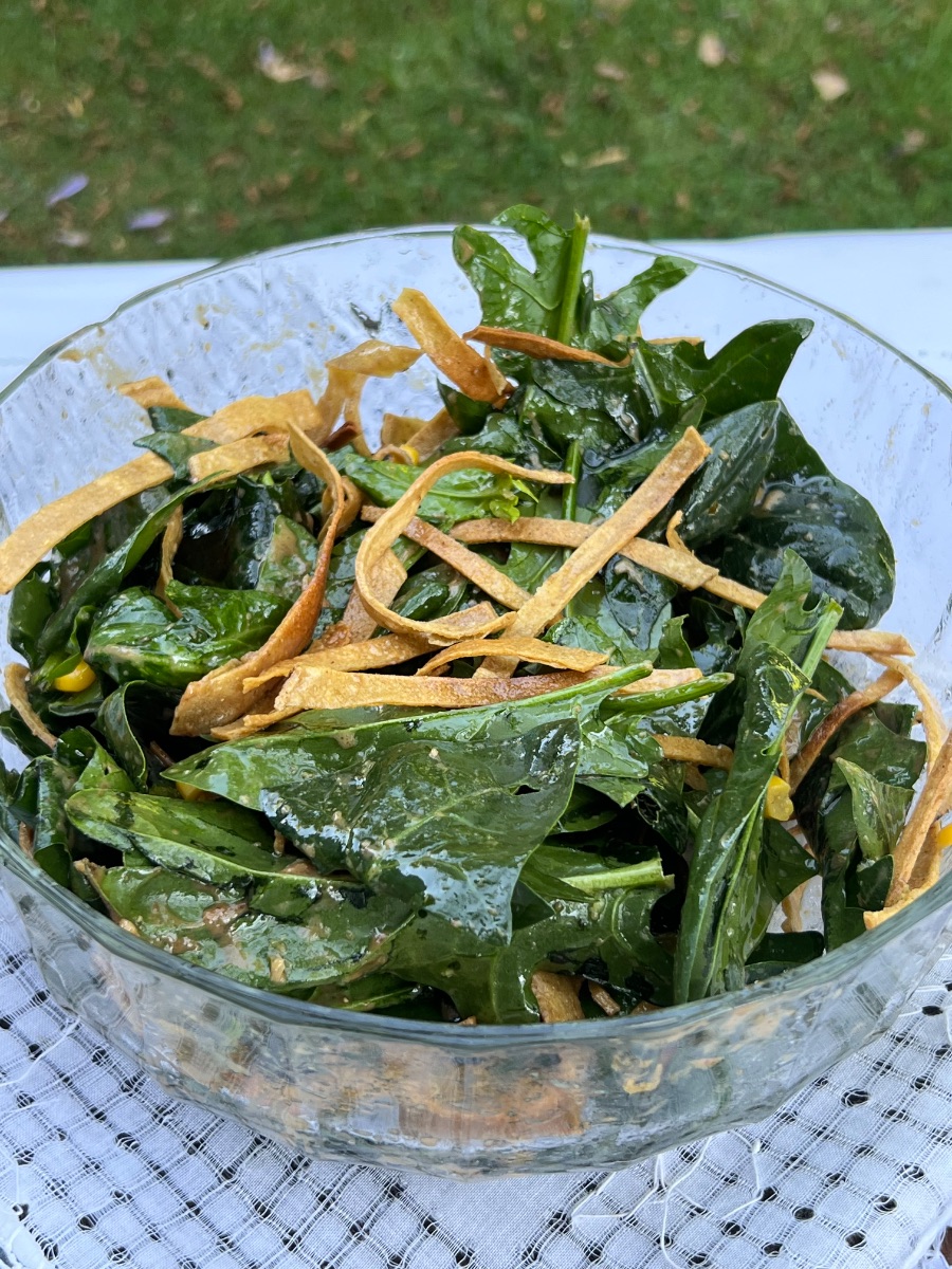 Spinach Salad With Corn And Tortilla Strips